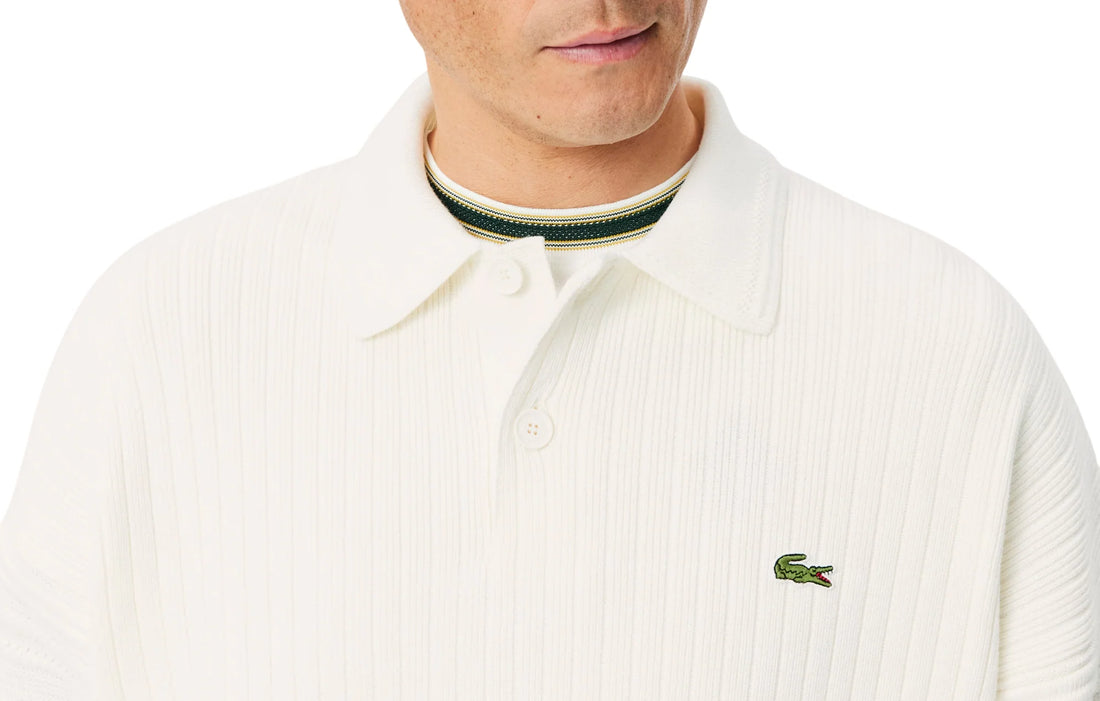 Lacoste polo in maglia uomo relaxed fit panna