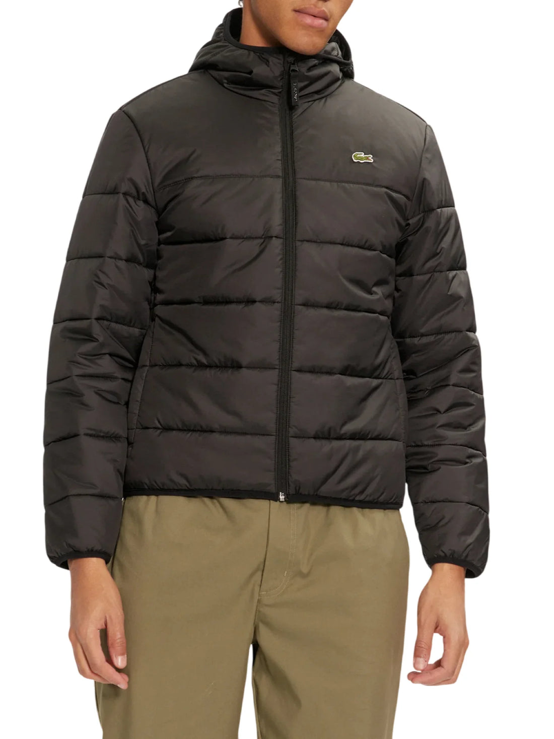 Lacoste piumino uomo trapuntato con cappuccio nero