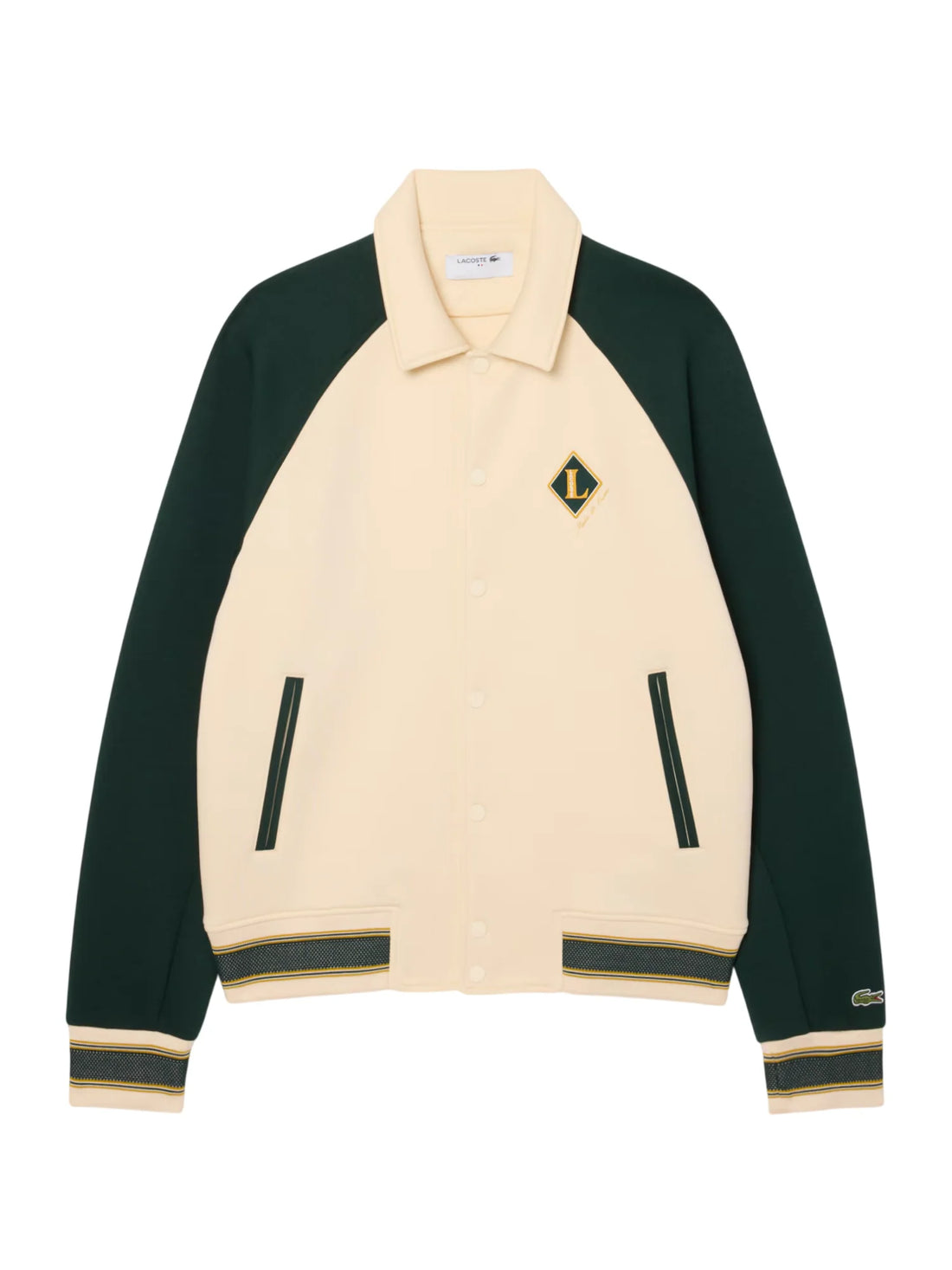 Lacoste giacca uomo stile college panna verde