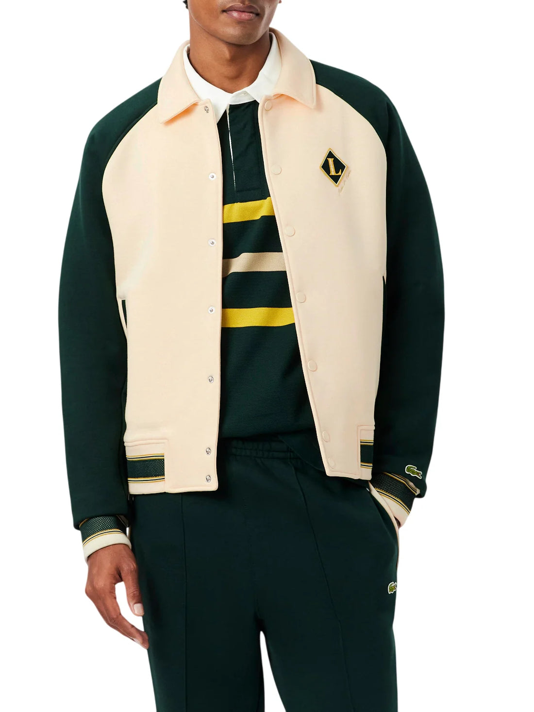 Lacoste giacca uomo stile college panna verde