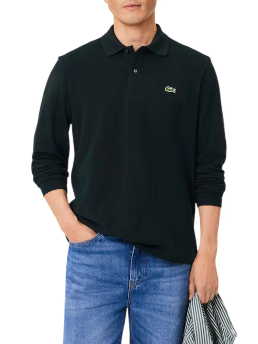 Lacoste polo manica lunga 12.12 in piquè verde scuro