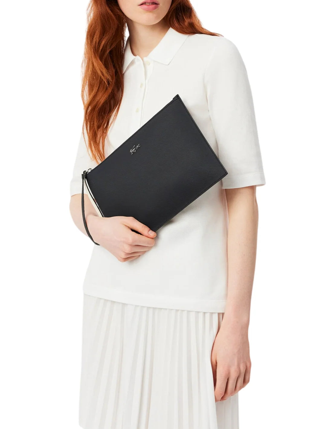 Lacoste pochette donna in canvas piquè nero