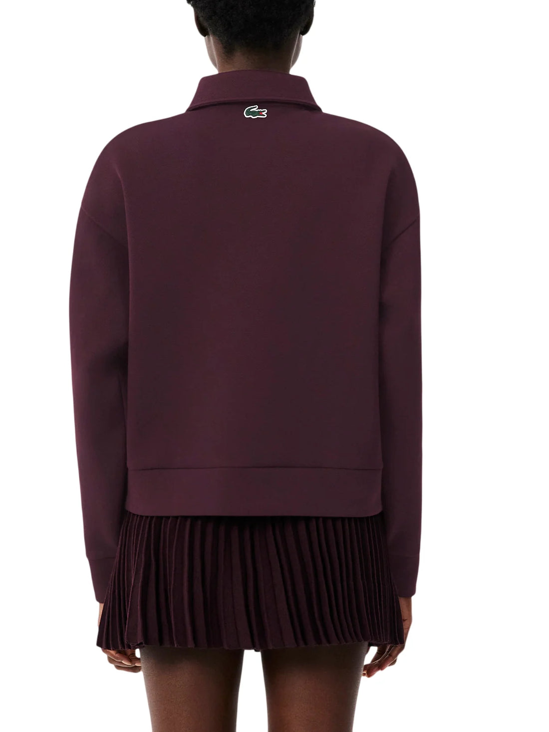 Lacoste felpa con zip donna in tessuto piquè borgogna