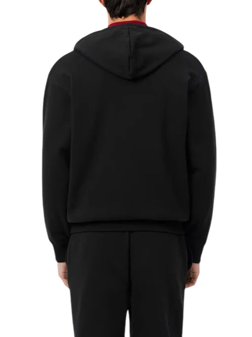 Lacoste felpa uomo con zip e cappuccio in cotone felpato nero