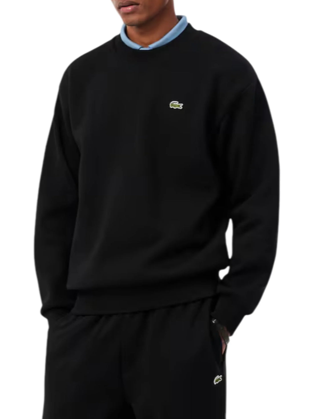 Lacoste felpa uomo in misto cotone felpato nero