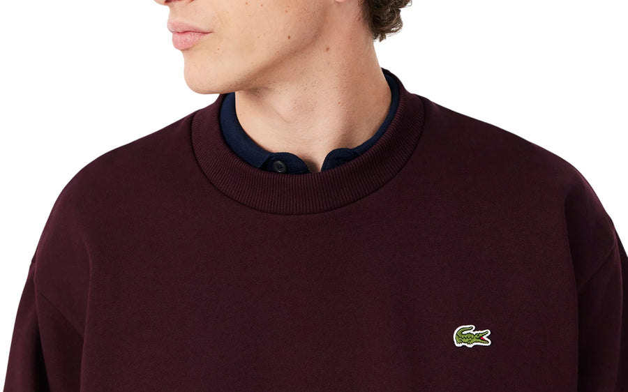 Lacoste felpa uomo in misto cotone felpato borgogna