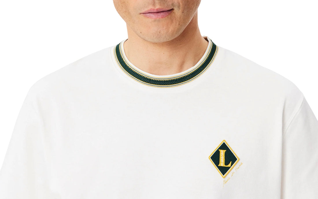 lacoste T-shirt manica corta uomo patch logo panna