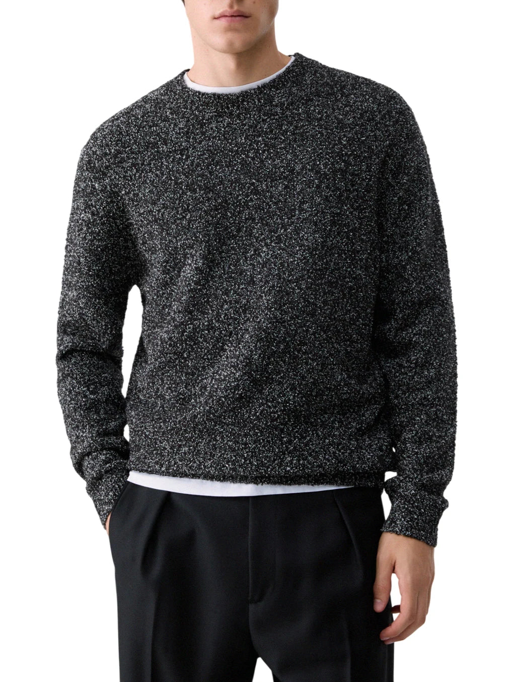 Liu Jo maglia uomo in tessuto bouclè melange nero bianco