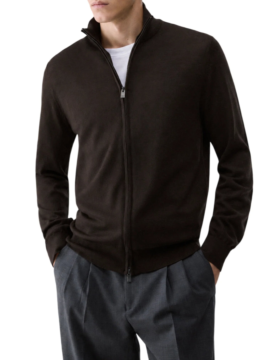 Liu Jo giacca in maglia con zip uomo lana extrafine marrone