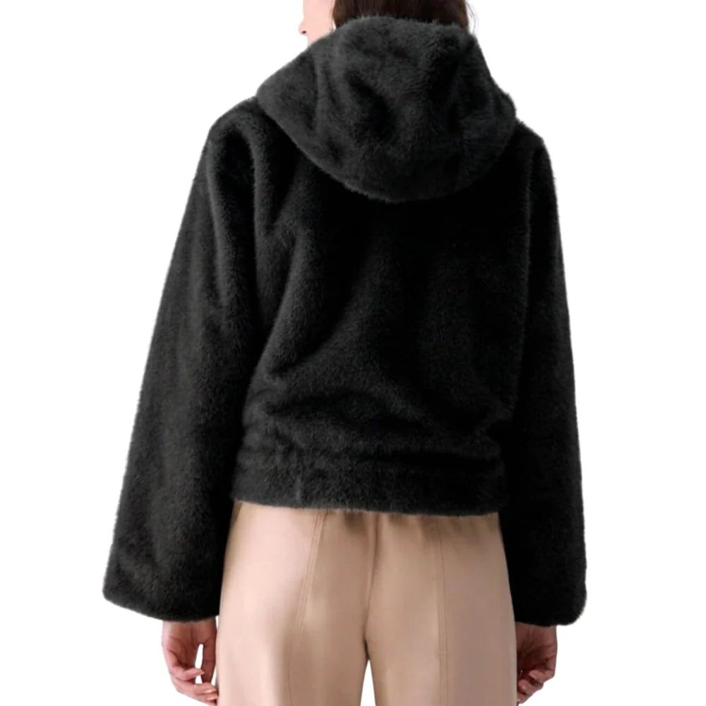 Liu Jo giubbino reversibile in ecopelliccia con cappuccio nero