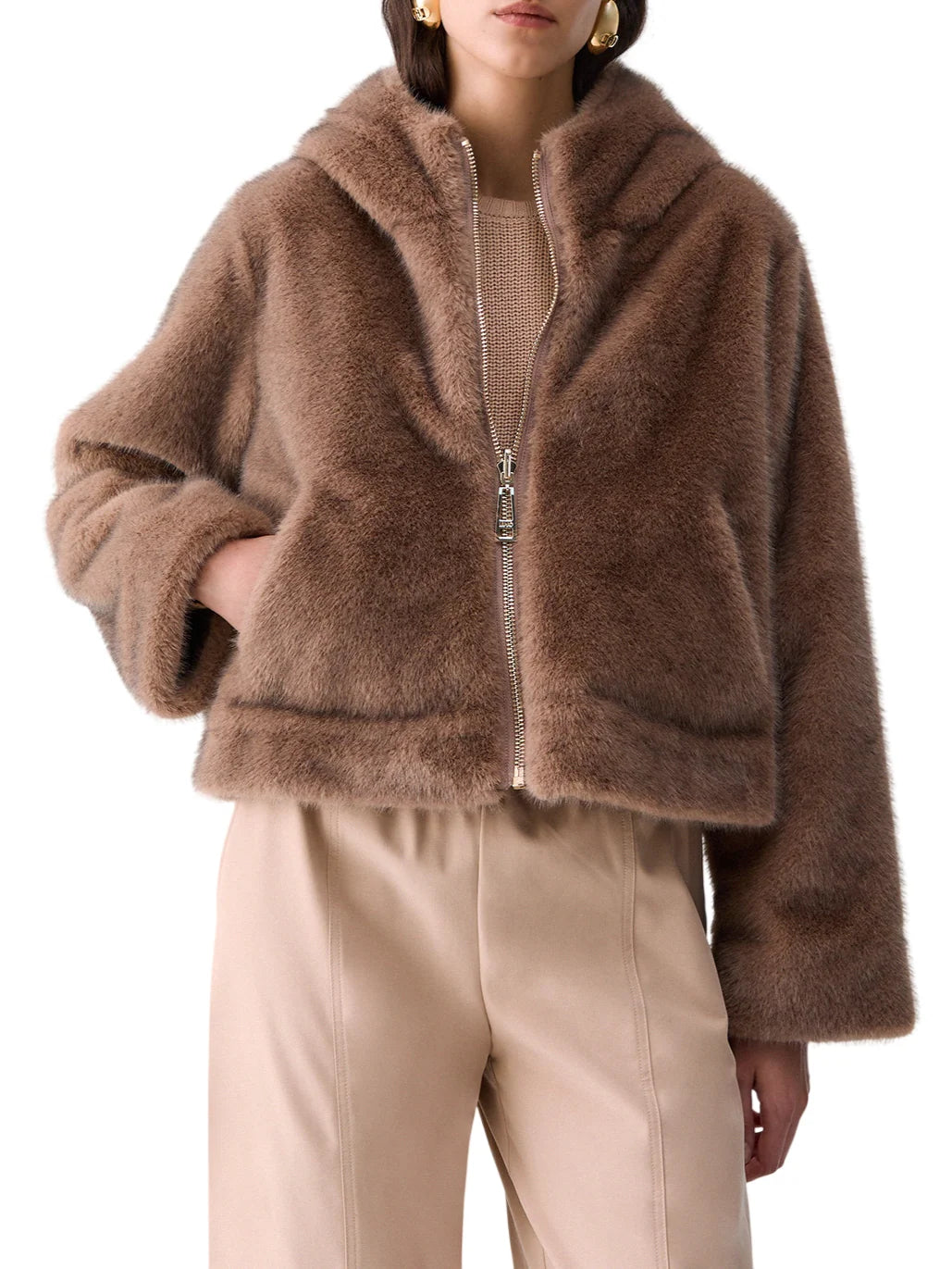 Liu Jo giubbino reversibile in ecopelliccia con cappuccio marrone