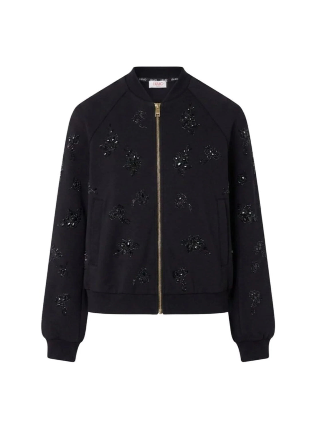 Liu Jo giacca con zip ricami floreali gioiello nero
