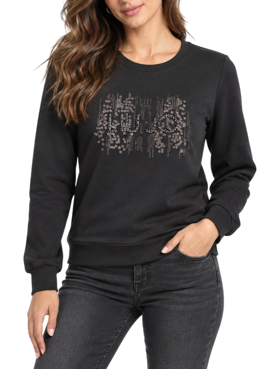Liu Jo felpa donna misto viscosa felpata con logo gioiello nero TF6138FS576 L9342 LIU JO 