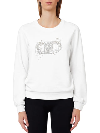 Liu Jo felpa donna misto viscosa felpata con logo gioiello avorio TF6138FS576 L9511 LIU JO 