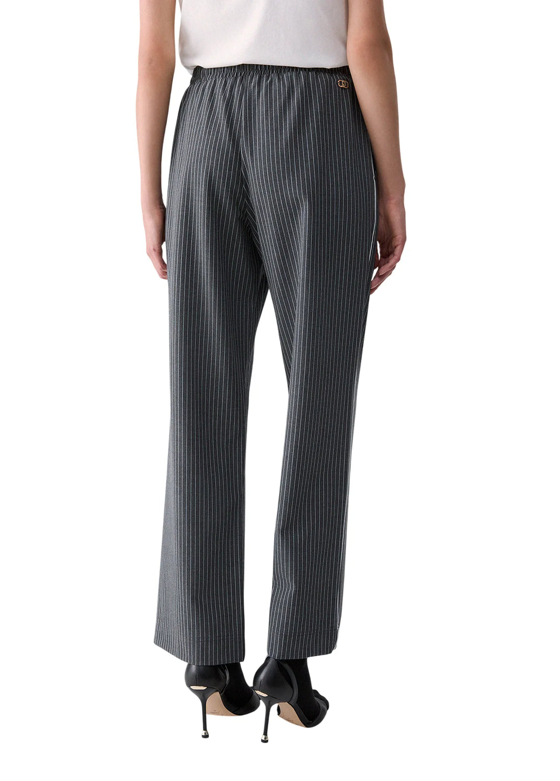 Liu Jo pantaloni donna gessati con coulisse grigio