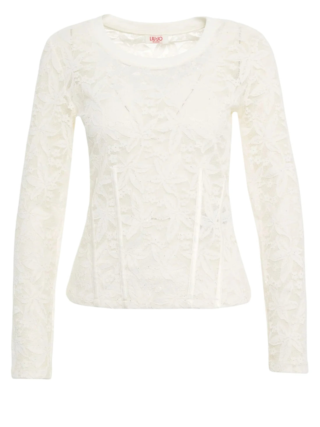 Liu Jo T-shirt manica lunga donna in pizzo bianco latte
