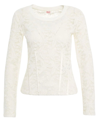 Liu Jo T-shirt manica lunga donna in pizzo bianco latte TF6152J3968 10701 LIU JO 