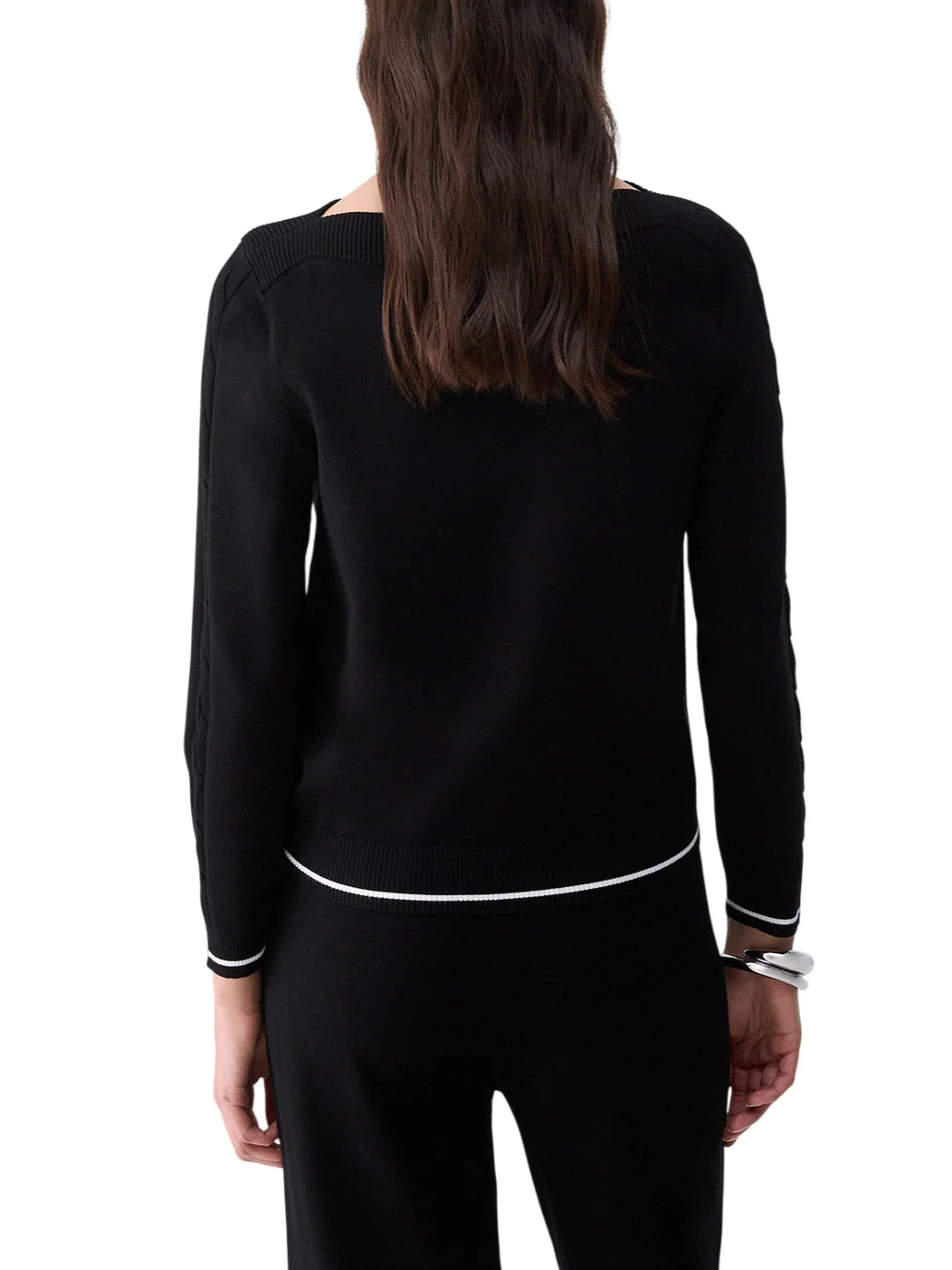 Liu Jo maglia donna scollo a barchetta con logo strass nero