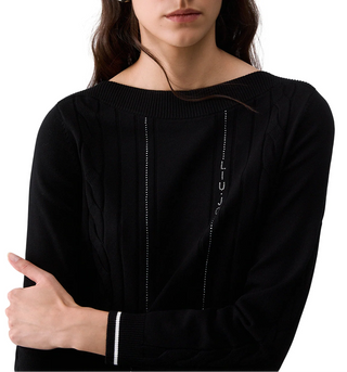 Liu Jo maglia donna scollo a barchetta con logo strass nero TF6189MS63L A3521 LIU JO