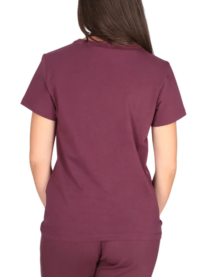 Liu Jo T-shirt donna manica corta con logo strass e ricami gioiello prugna