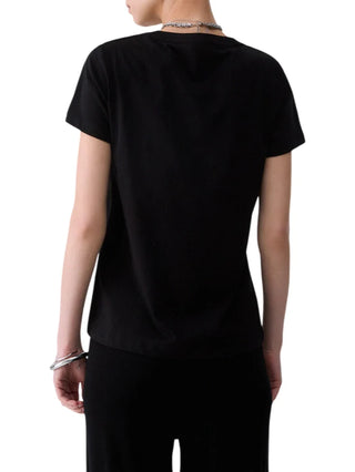 Liu Jo T-shirt donna manica corta con logo strass e ricami gioiello nero