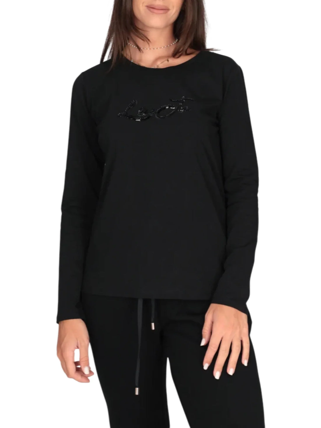 Liu Jo T-shirt manica lunga con logo gioiello nero