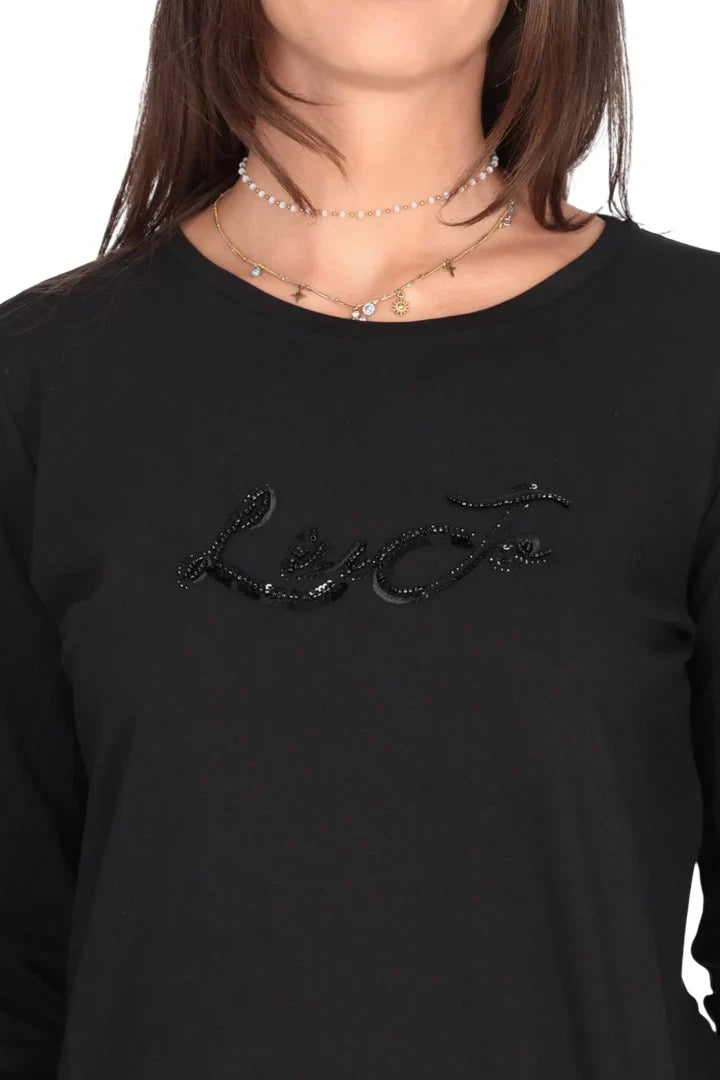 Liu Jo T-shirt manica lunga con logo gioiello nero