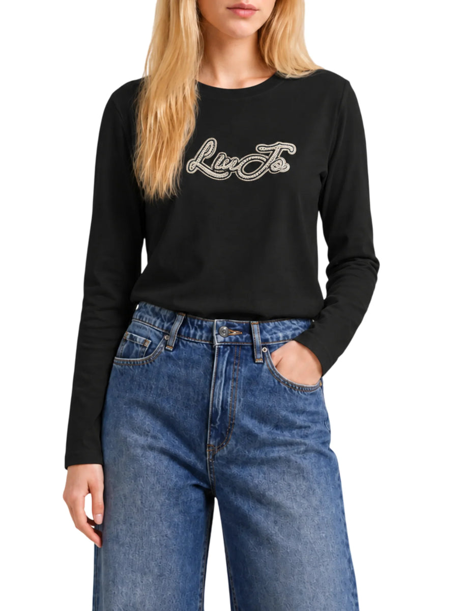 Liu Jo T-shirt manica lunga donna con logo strass nero TF6248JS003 W9415 LIU JO 