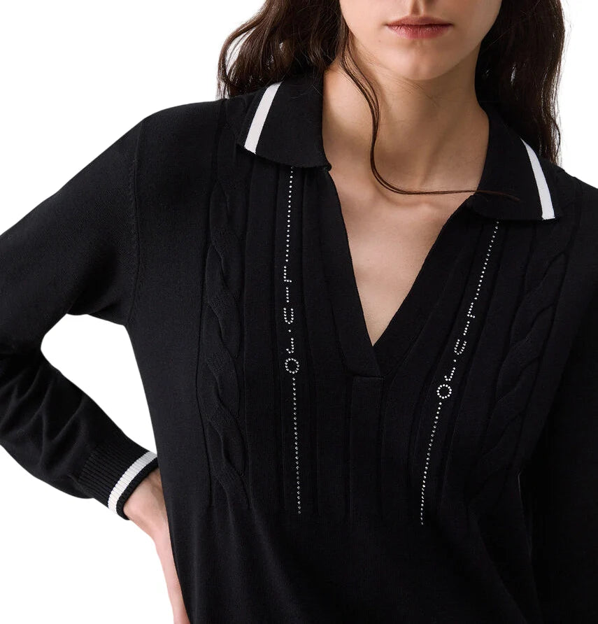 Liu Jo abito corto in maglia con logo strass nero