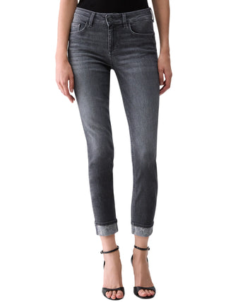 Liu Jo jeans donna Monroe slim con risvolto strass grigio