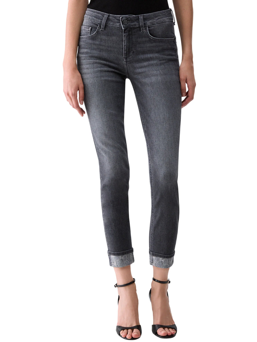Liu Jo jeans donna Monroe slim con risvolto strass grigio UF6006D0305 87506 LIU JO 