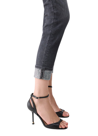 Liu Jo jeans donna Monroe slim con risvolto strass grigio