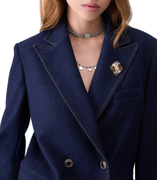 Liu Jo giacca blazer doppiopetto in denim lavaggio blu UF6079D0368 77000 LIU JO