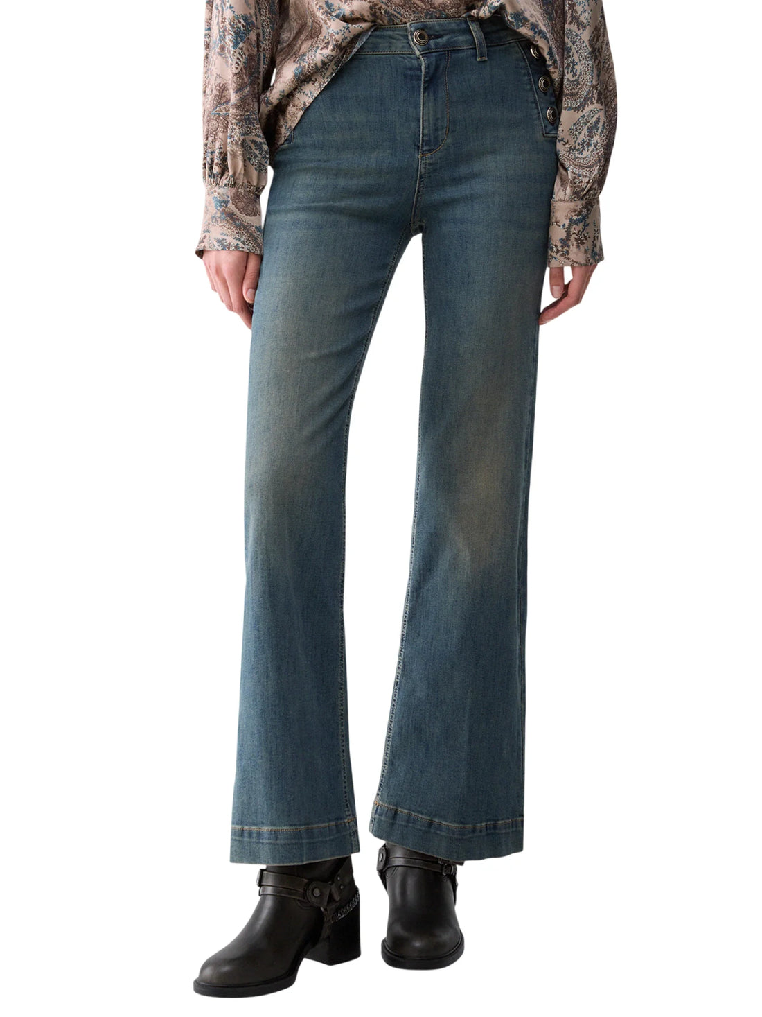 Liu Jo jeans a zampa donna con bottoni gioiello lavaggio blu