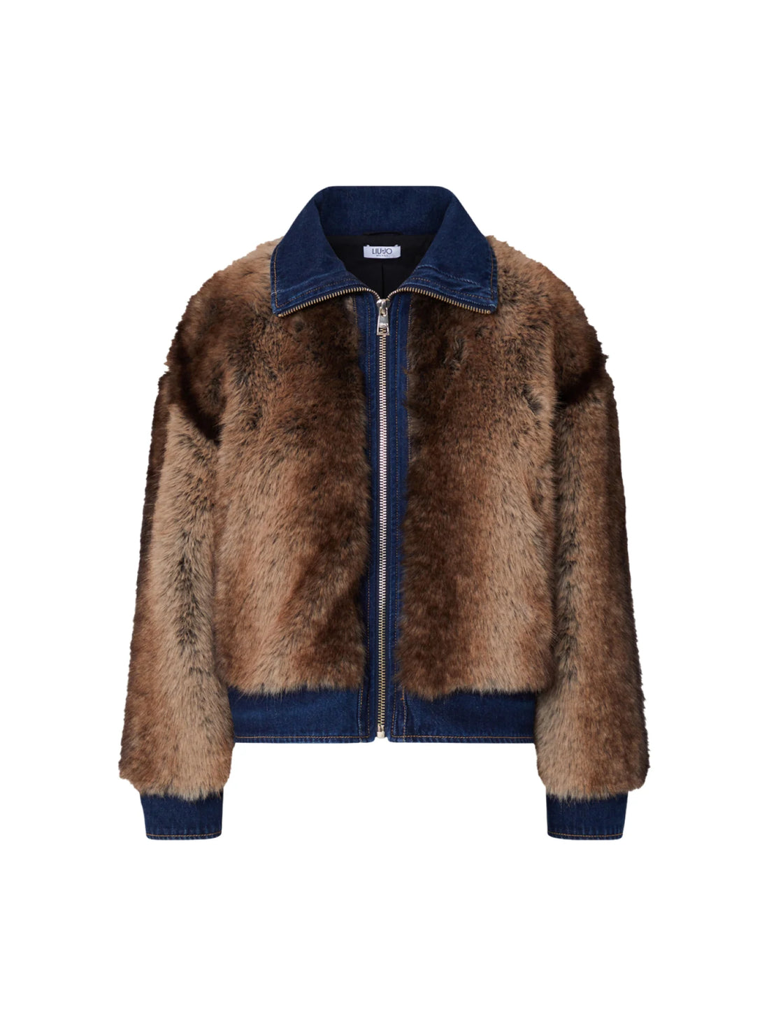 Liu Jo giubbino in denim donna con ecopelliccia beige blu