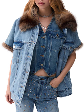 Liu Jo giubbino smanicato in denim con ecopelliccia lavaggio blu UF6154D0347 79093 LIU JO 