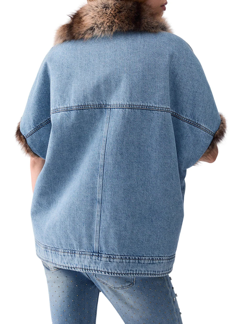 Liu Jo giubbino smanicato in denim con ecopelliccia lavaggio blu