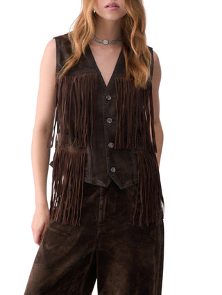 Liu Jo gilet donna in tessuto floccato con frange marrone UF6228D0363 79106 LIU JO 