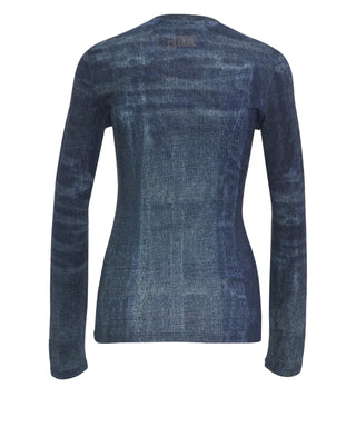 Liu Jo feat Elodie T-shirt manica lunga donna effetto denim lavaggio blu