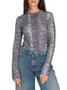 Liu Jo feat Elodie T-shirt manica lunga donna stampa pitonata lavaggio blu