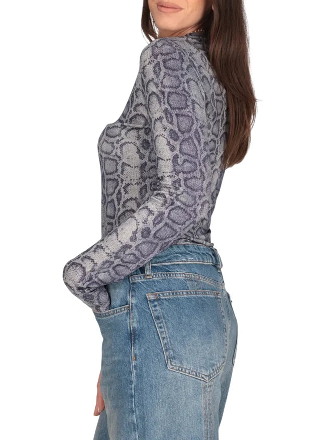 Liu Jo feat Elodie T-shirt manica lunga donna stampa pitonata lavaggio blu