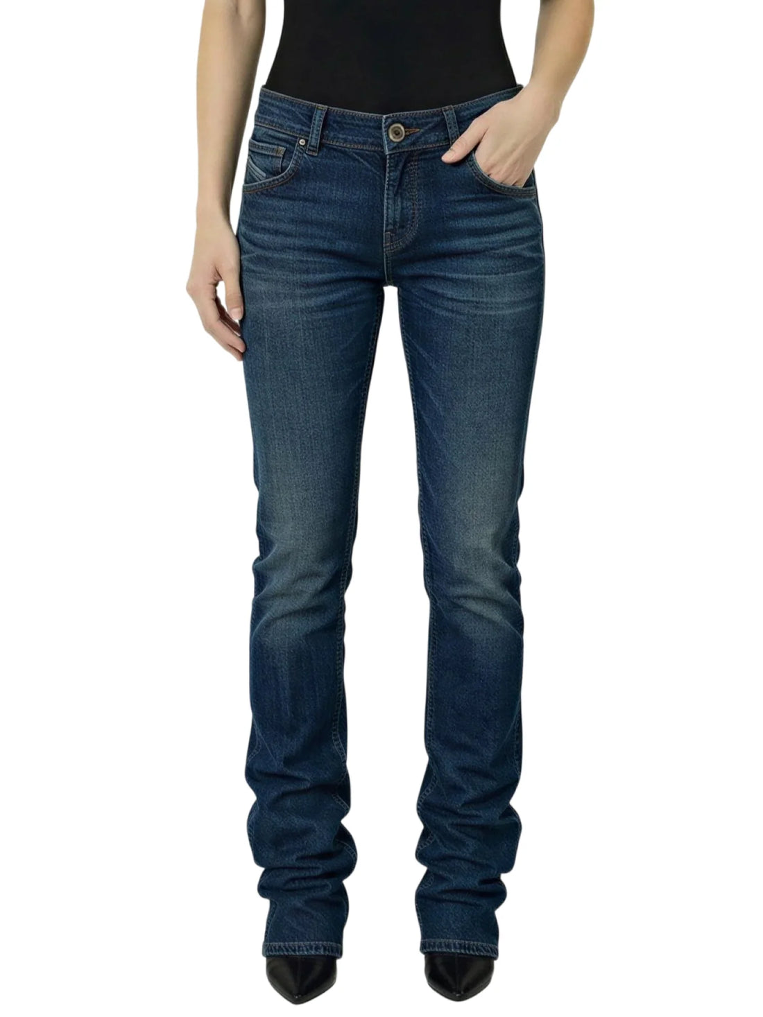 Liu Jo feat Elodie jeans donna Arriccio vita bassa in denim blu scuro