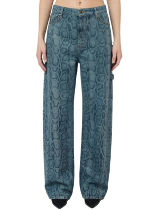 Liu Jo feat Elodie jeans wide leg stampa pitonata lavaggio blu medio