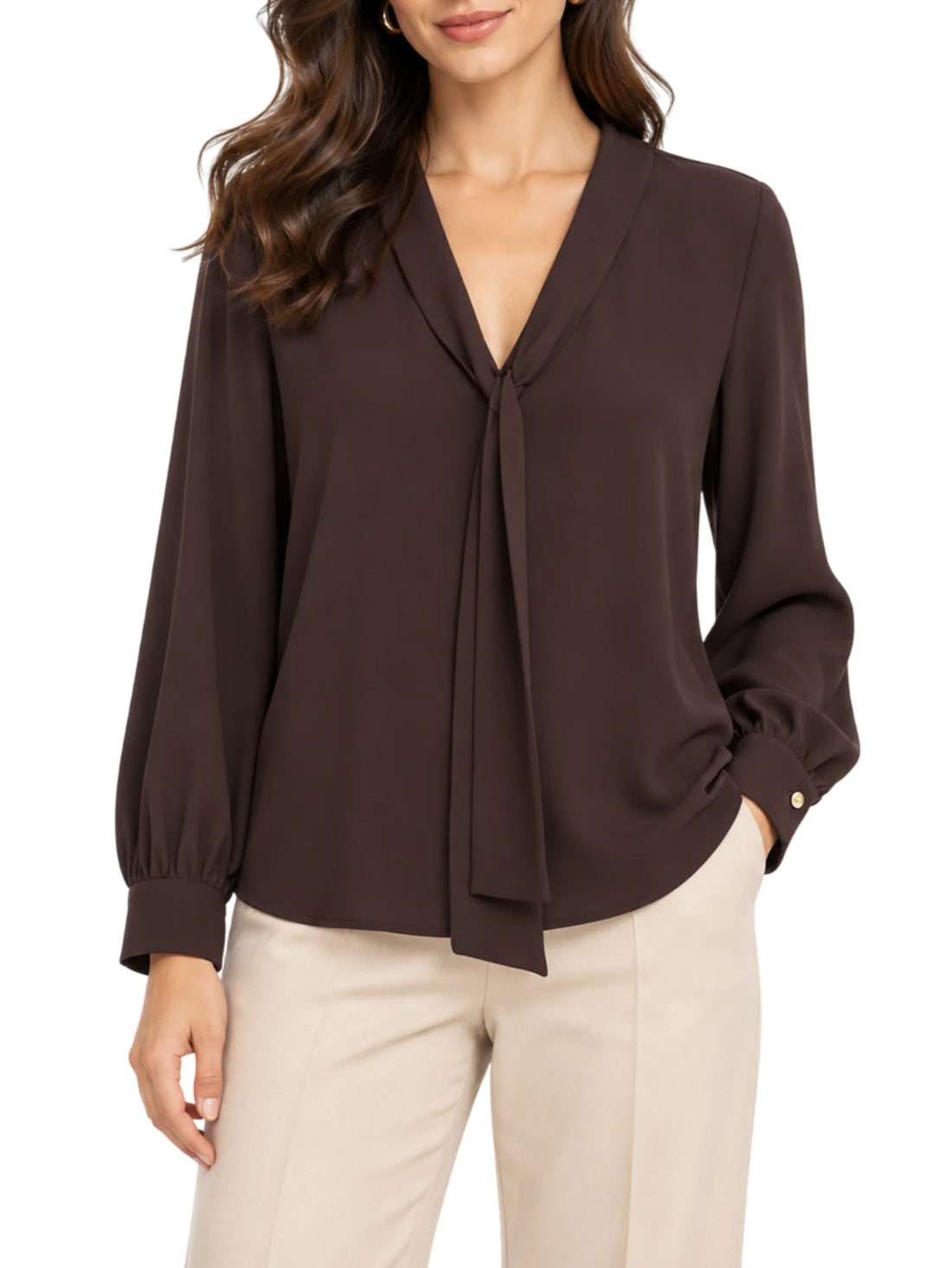 Lola by Sandro Ferrone blusa donna in georgette con fusciacca marrone