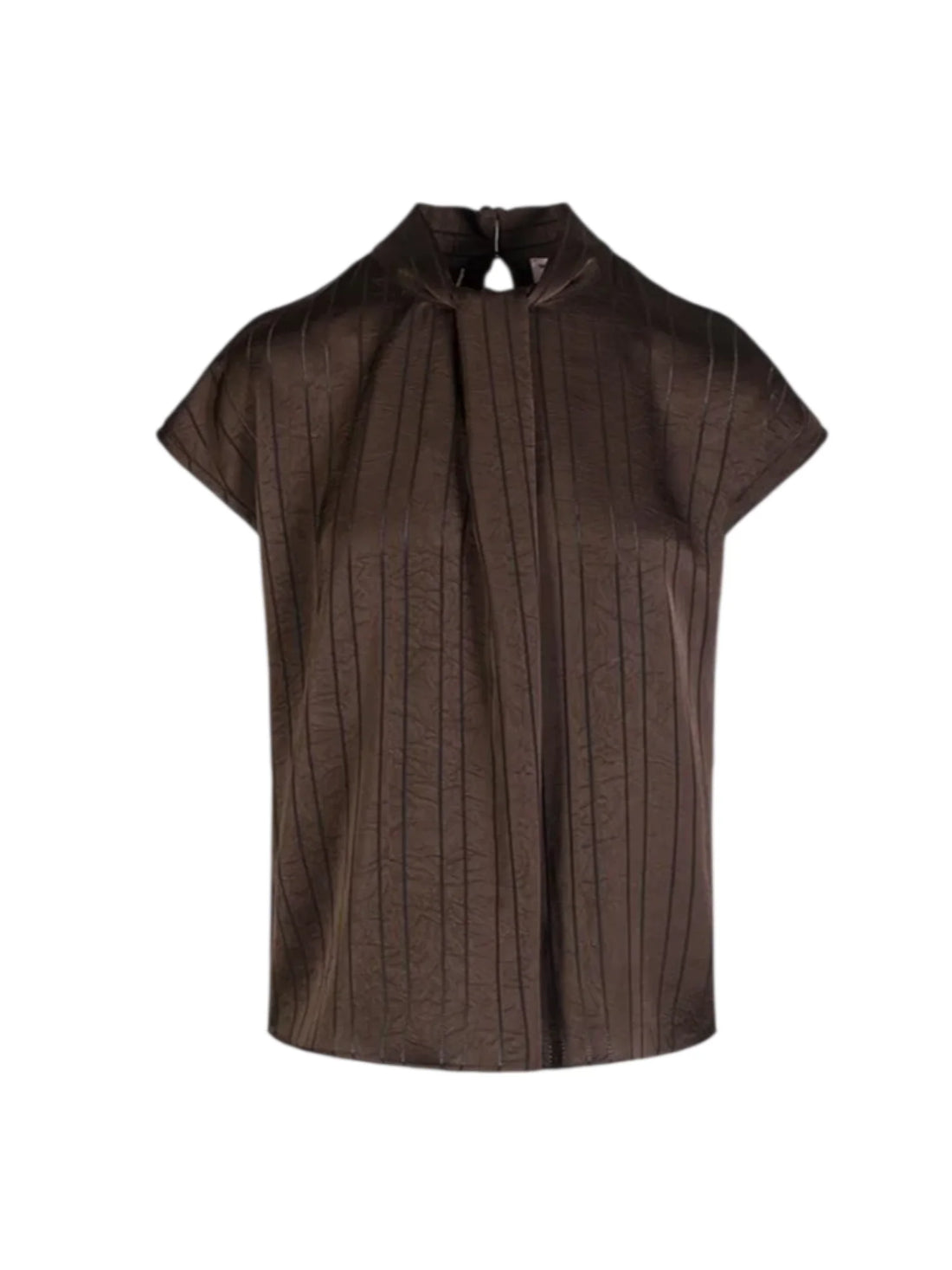 Lola by Sandro Ferrone blusa donna satin manica corta gessata marrone