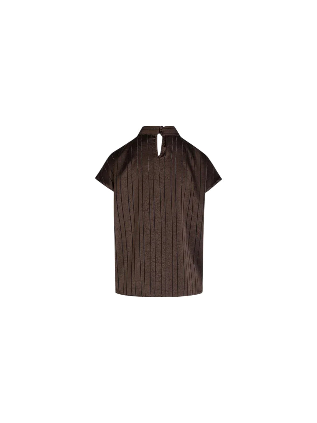 Lola by Sandro Ferrone blusa donna satin manica corta gessata marrone