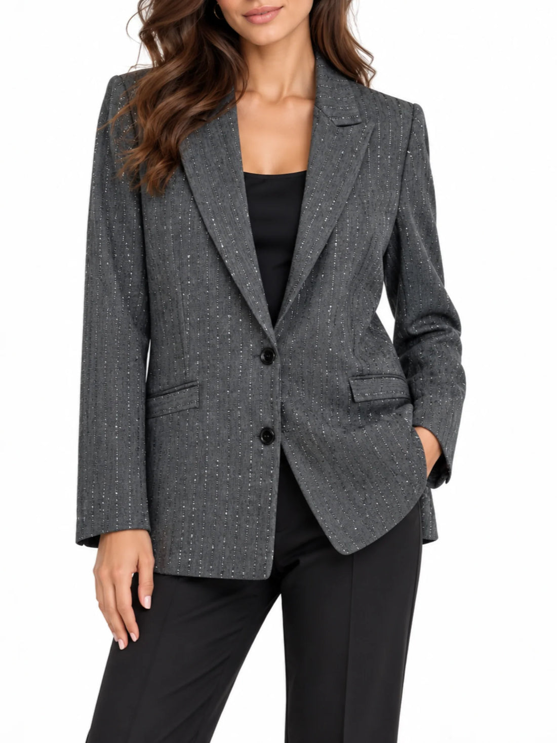 Lola by Sandro Ferrone giacca blazer donna gessata con paillettes grigio
