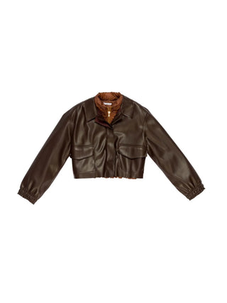 Lulù by Miss Grant giubbino bambina in ecopelle con gilet marrone LL4457 MORO LU LU'