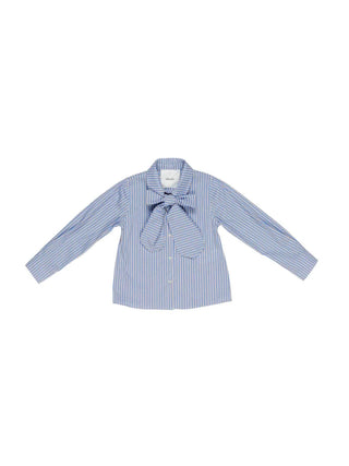 Lulù by Miss Grant camicia bambina in fantasia gessata con strass celeste LL4720 RIGAZ LU LU'