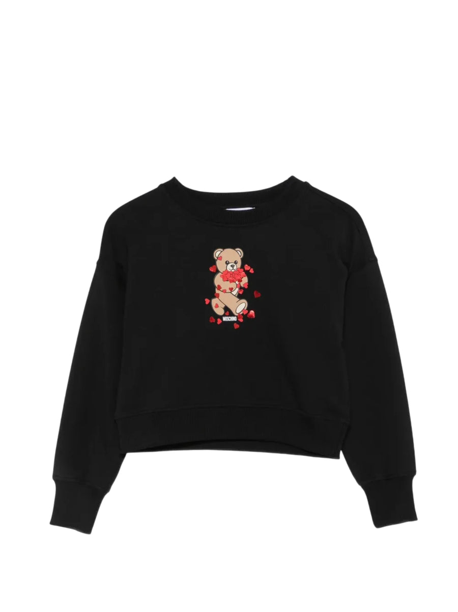 Moschino felpa bambina con orsetto Toy e cuoricini nero